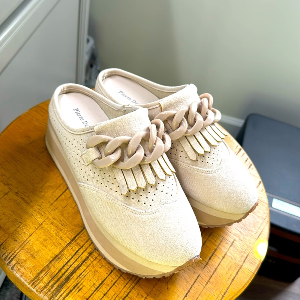 Pierre Dumas mules. Wore 2 hours and just can’t walk in them with my insoles.